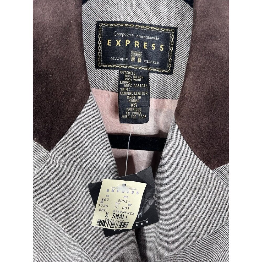 EXPRESS Women's Vintage Heathered Tan Suede Detail Long Blazer NWT XS - Picture 3 of 5
